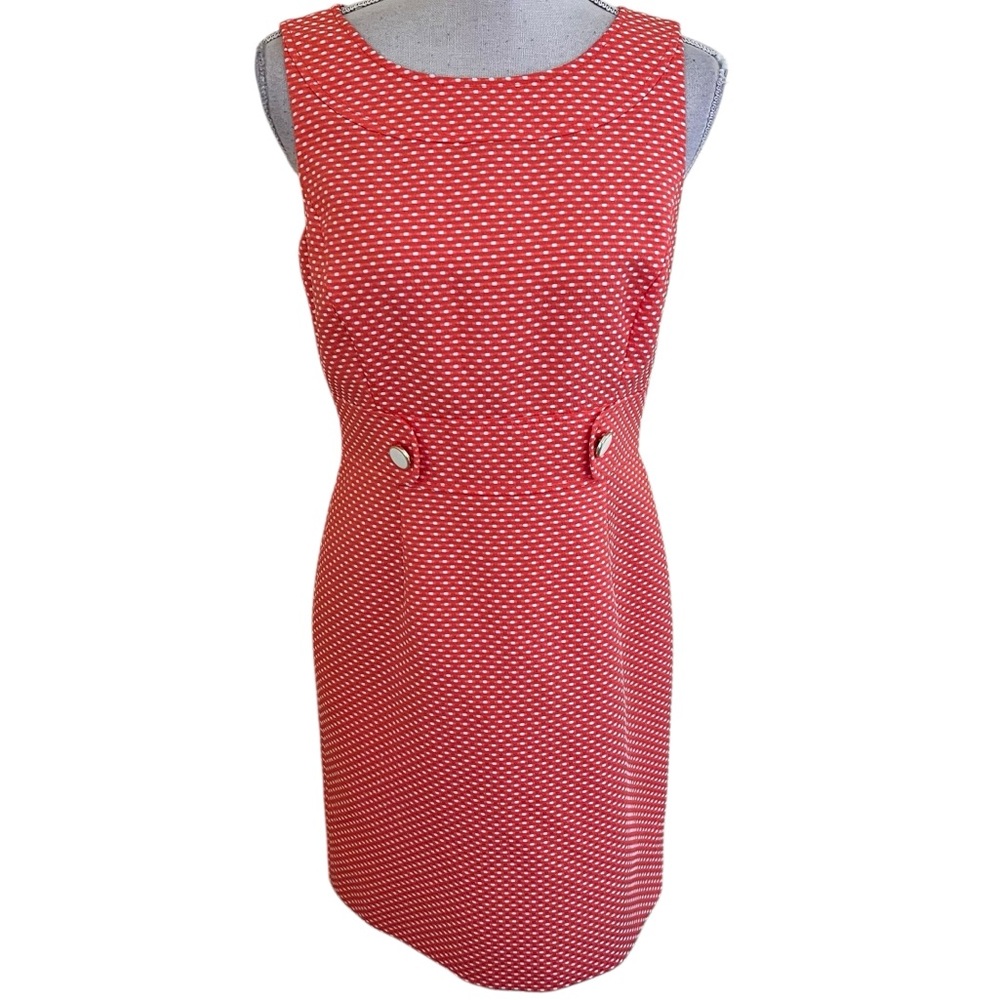 Tahari Levine Studio Orange with Dots Sleeveless Sheath Dress 6P